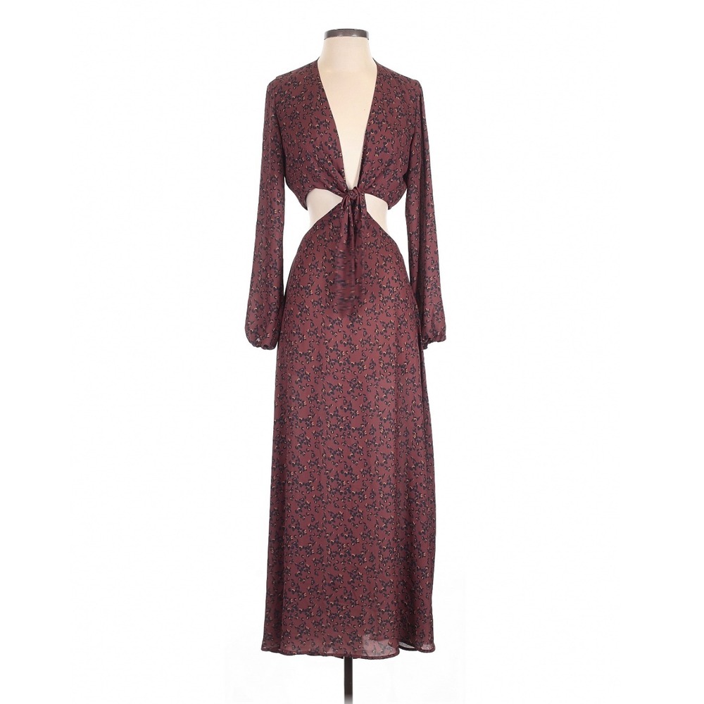 RESA Noelle Maxi Dress In Gemma Small Cut Out Front Tie Leopard Animal Print - Picture 2 of 10